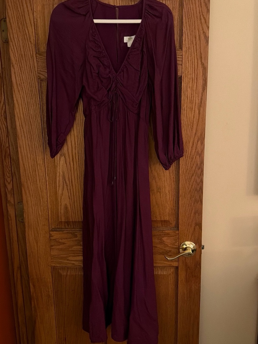 Mango Plum Long Sleeve Maxi Dress with Drawstring Detail